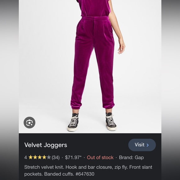 GAP Velvet Joggers pink fuchsia small 2P - Picture 1 of 3